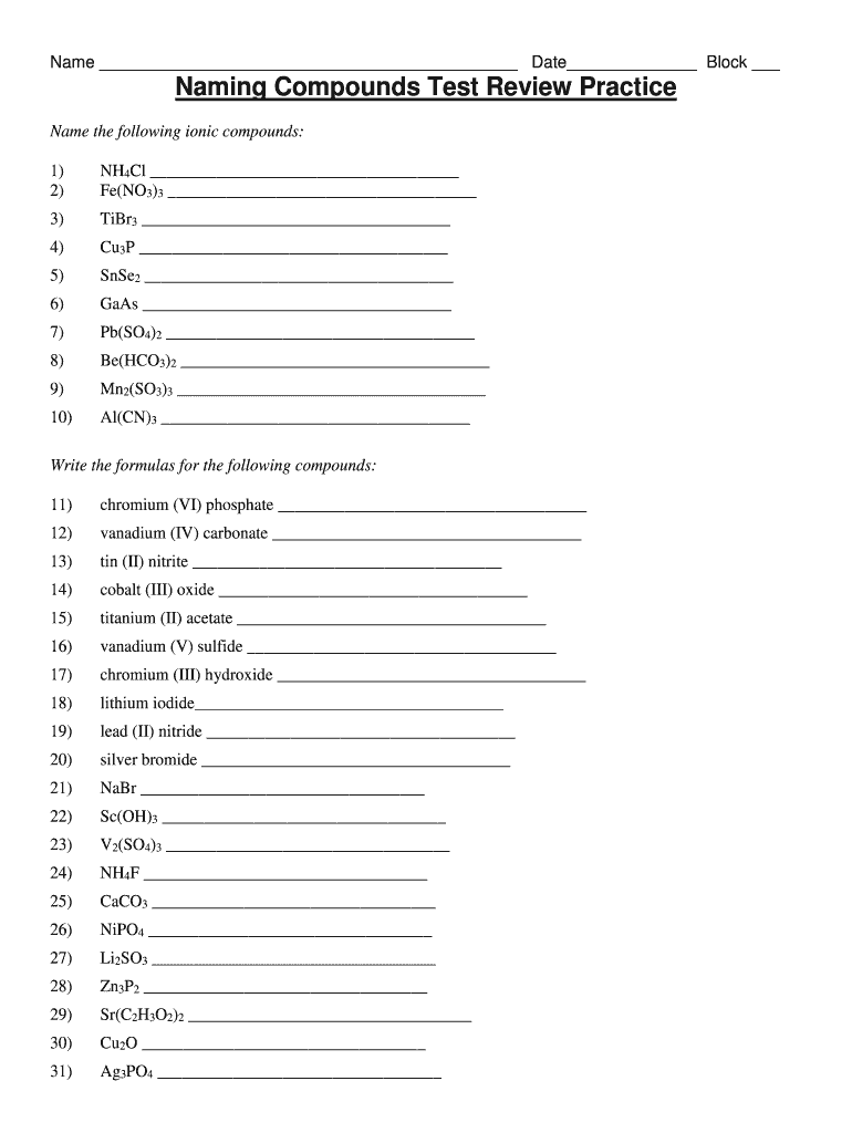 Naming Ionic Compounds Practice Worksheet Solutions Fill And Sign 