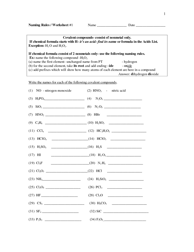 Naming Ionic Compounds Worksheet 1 Answer Key Kidsworksheetfun