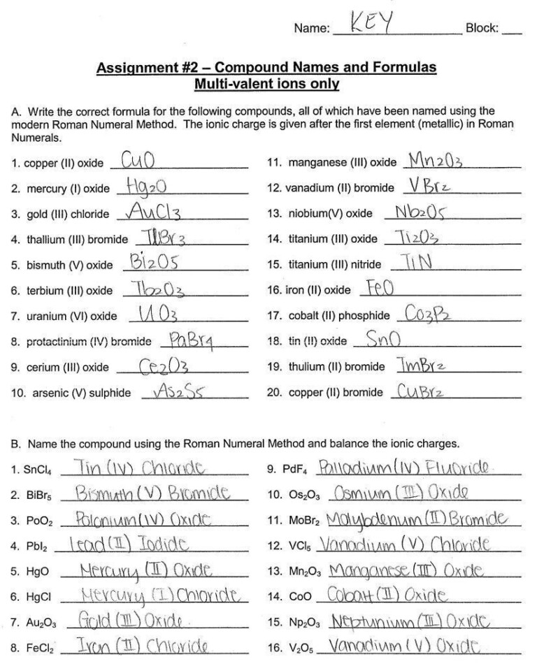 Naming Binary Ionic Compounds Worksheet Key - CompoundWorksheets.com