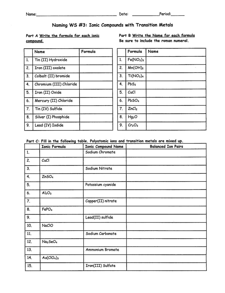 Simple Binary Ionic Compounds Worksheet Answer Key Worksheet