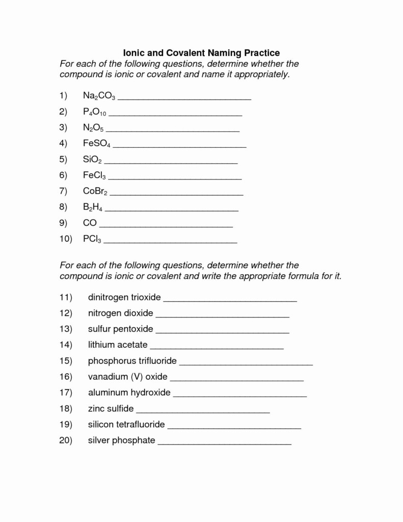 Types Of Compounds Worksheet