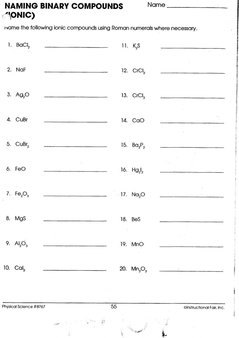 Writing Formulas And Naming Compounds Worksheet