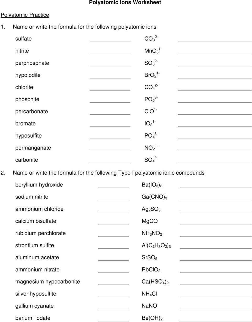 Writing Ionic Formulas Worksheet Answers Db excel