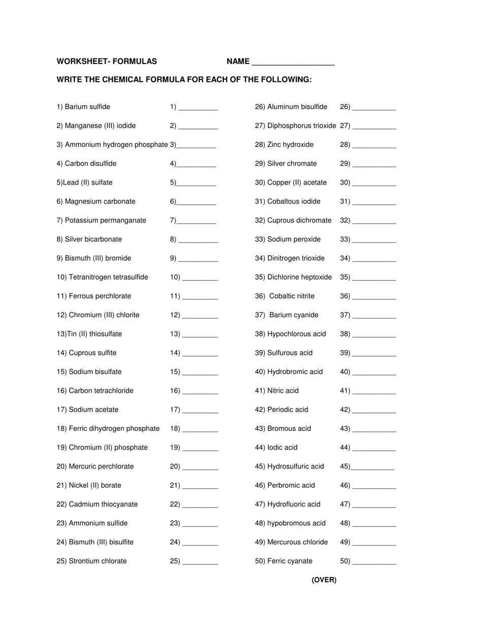 Writing Ionic Formulas Worksheet