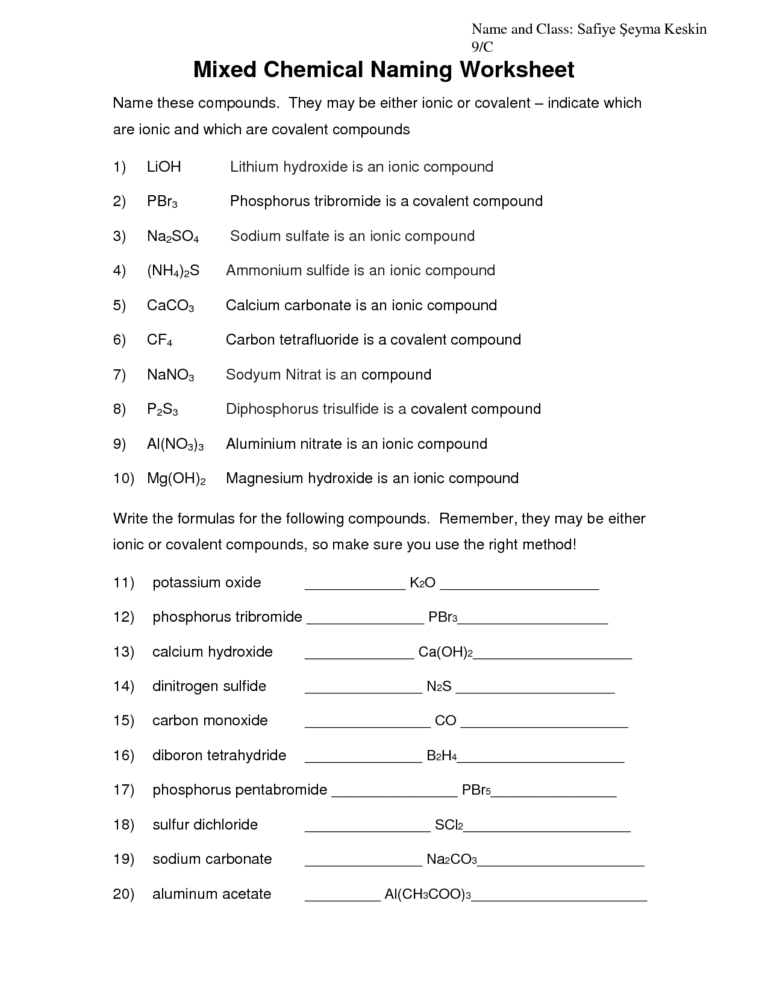 12 Naming Molecular Compounds Worksheet Answers Worksheeto ...