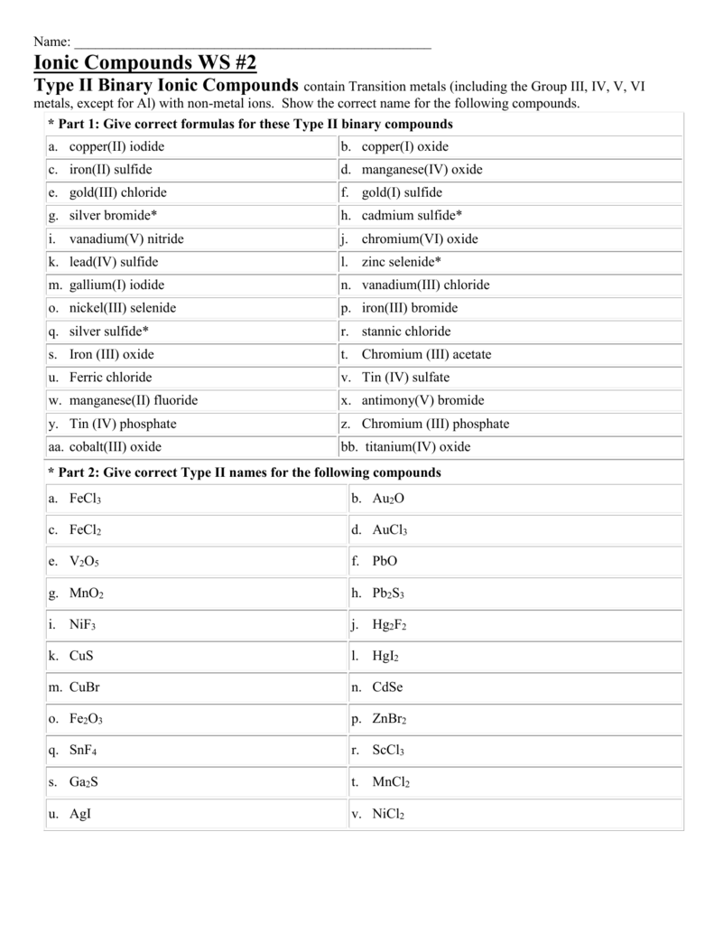 Chemistry Ionic Compounds Worksheet Answers Foto Kolekcija