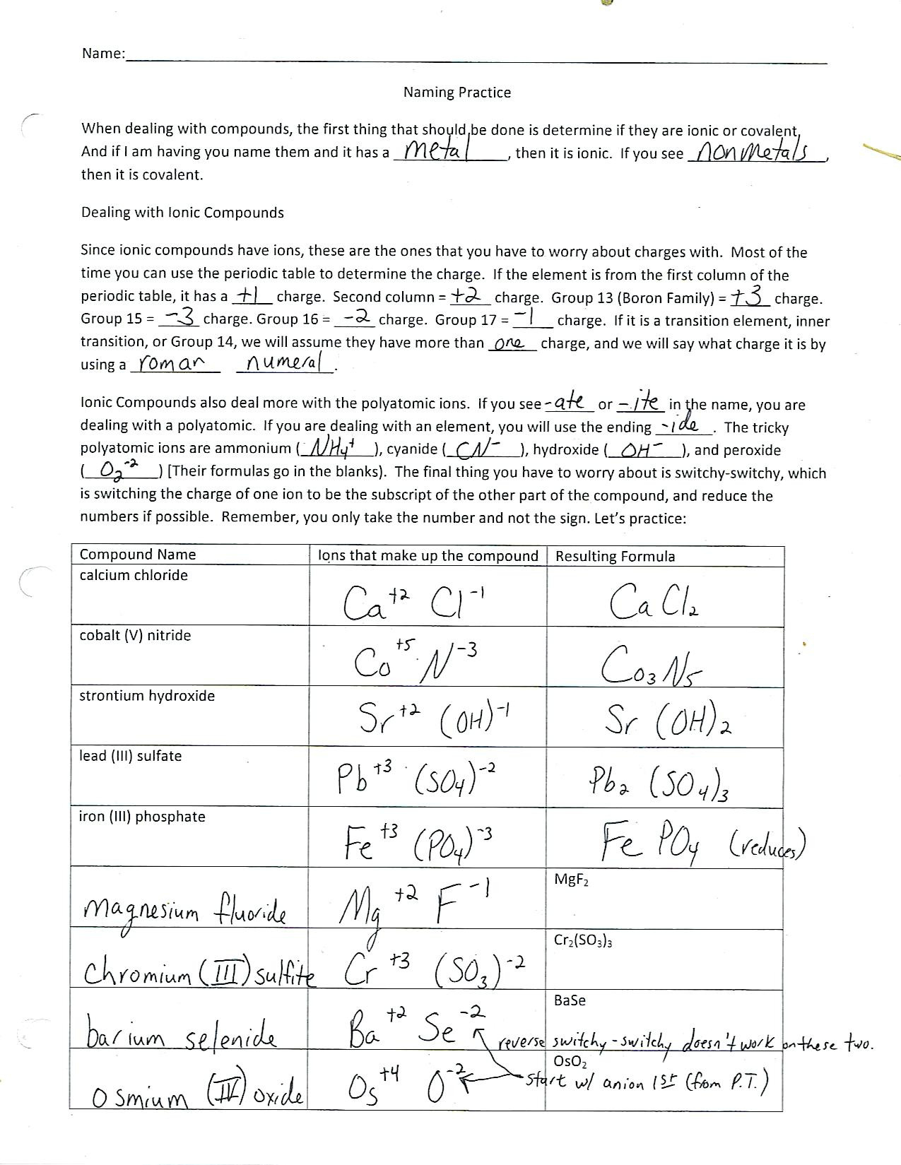 Ionic And Covalent Bonds Color Worksheet - CompoundWorksheets.com