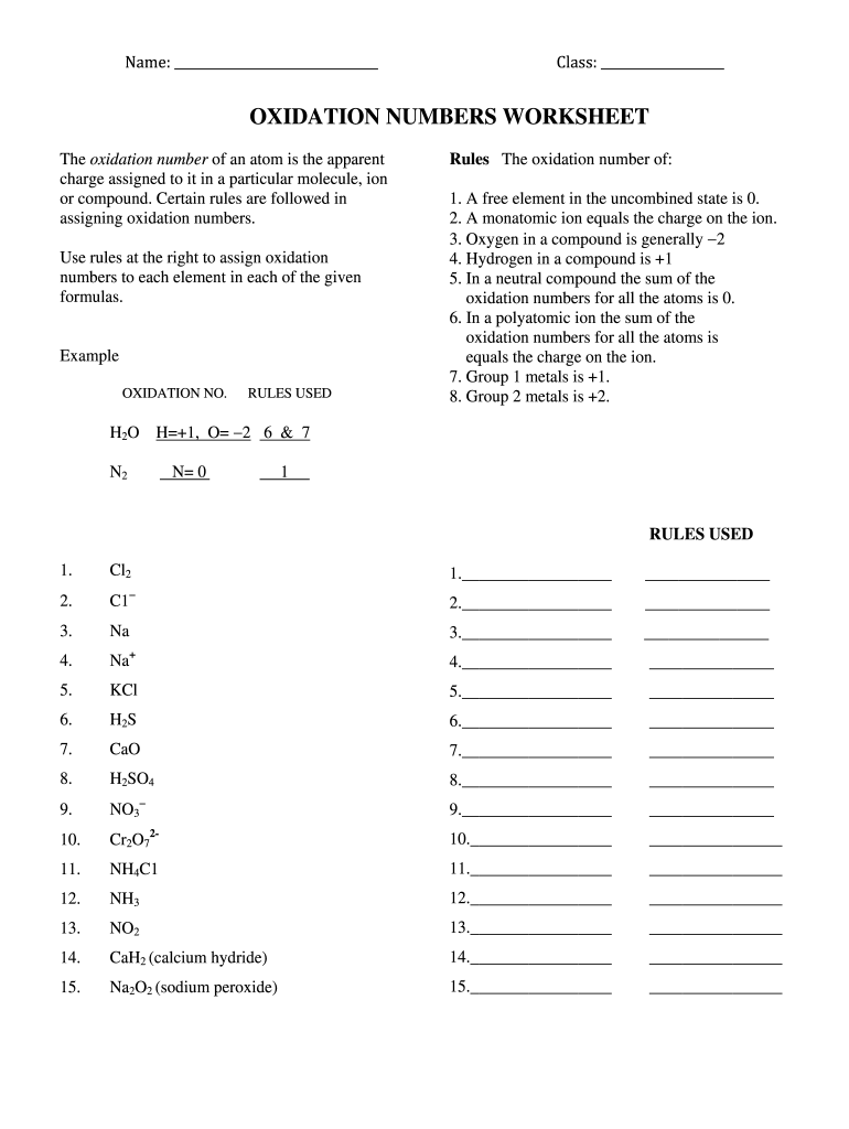 Kelly Deters Oxidation Numbers Worksheet 2006 2022 Fill And Sign 