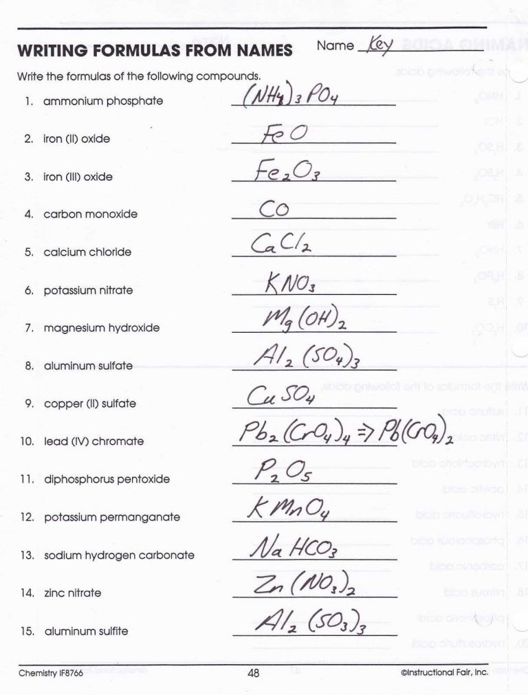 Naming Binary Compounds Worksheet With Answers